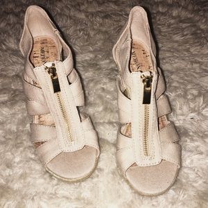 Beige Zip Open Toe Espadrille Wedges